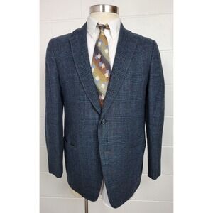 Vintage 60s Richman Brothers Mens Plaid Wool Tweed Sport Coat Jacket Blue 39-40?